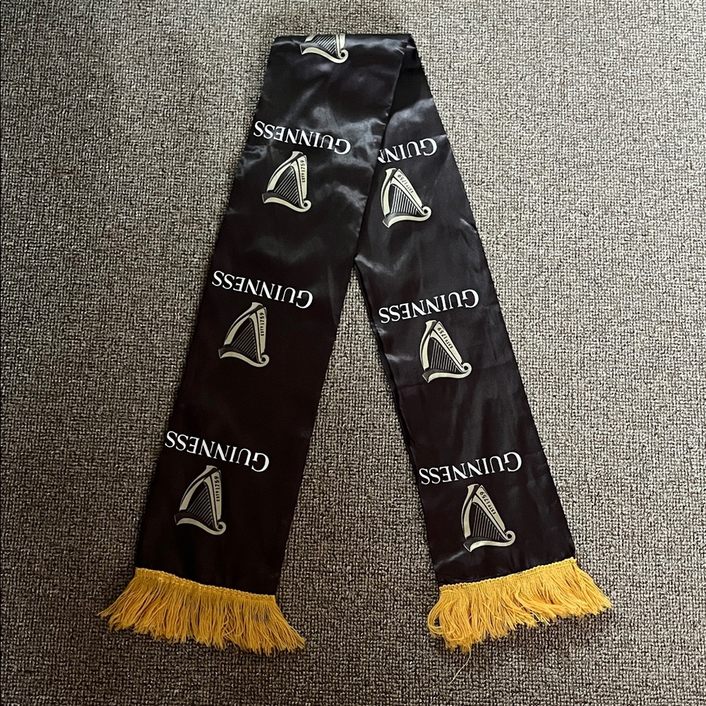 Guinness Black Scarf with Gold Fringe